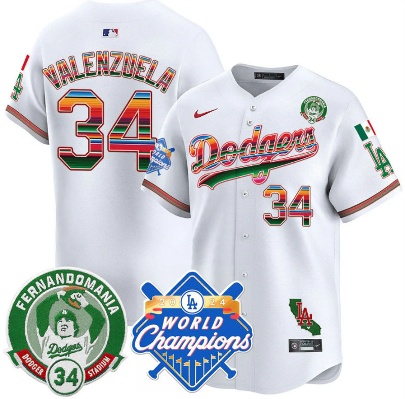 Fernando Valenzuela Dodgers White Serape Jersey – Fully Stitched/Embroidered