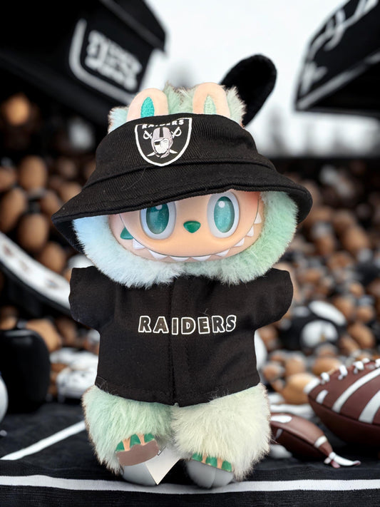 Labubu Raiders Outfit  Black Shirt & Raiders Bucket Hat Set