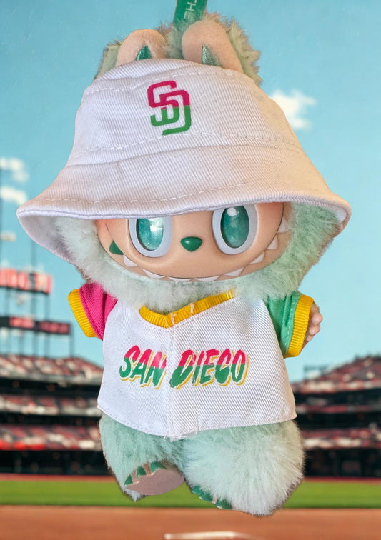 Labubu Doll Outfit: San Diego Baseball Jersey & Bucket Hat