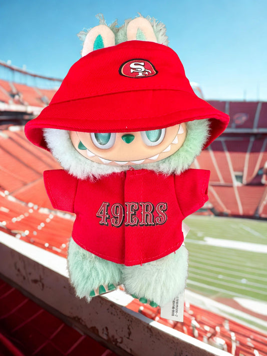 Labubu 49ers Outfit  Red Shirt & Bucket Hat Set for Labubu Doll